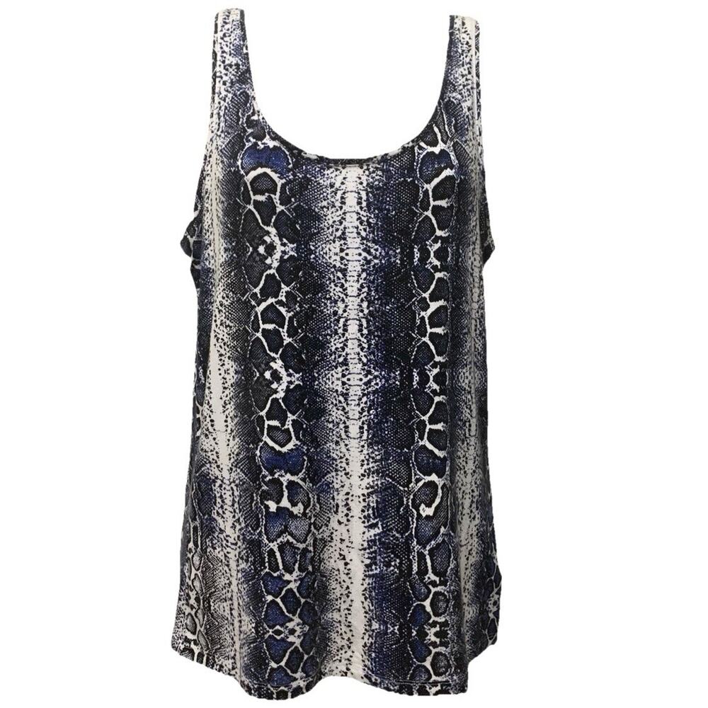 Lord & Taylor Snake Print Tank Top Sz Petite Large Blue White Stretch Soft